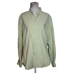 Polo Ralph Lauren Striped Shirt Custom Fit Women’s Size Small Lime Green Button